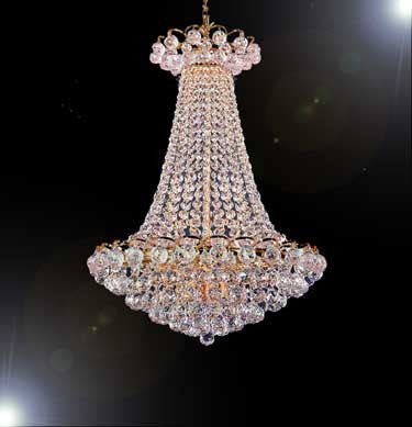 F93-453/4100% CRYSTAL CHANDELIER, this 24K Gold plated chandelier is characteristic of the grand chandeliers which decorated the finest Chateaux and Palaces across Europe and reflects a time of class