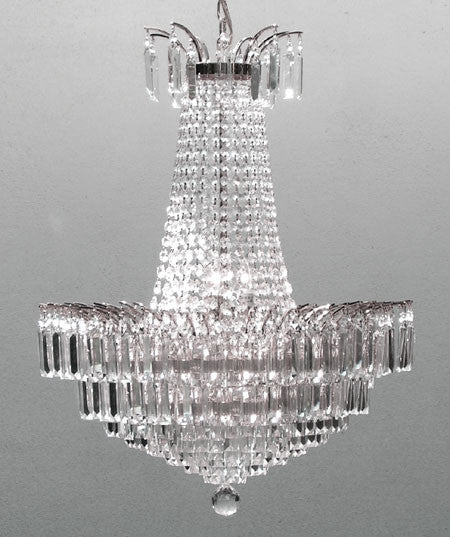 A93-SILVER/875/9Dressed with 100% crystal, this chandelier is characteristic of the grand chandeliers which decorated the finest Chateaux and Palaces across Europe and reflects a time of class and el